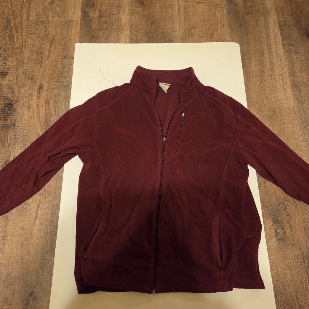 LL Bean Men's Full Zipper Burgundy Long Sleeve Lighweight Fleece Jacket-Size L